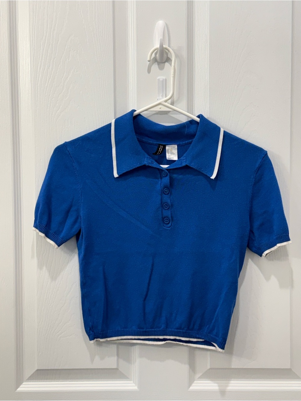H&M Royal Blue Polo Crop Top with White Trim